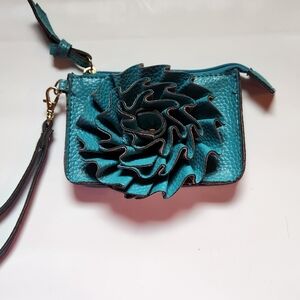 JAZZD Teal Floral Wristlet Wallet Change Purse Pre-owned Flower Detail